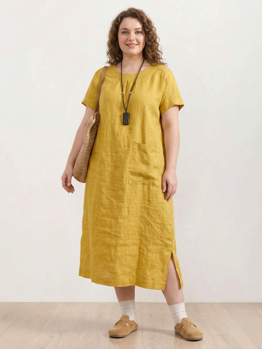 Saskia - Pellavainen Midi Mekko