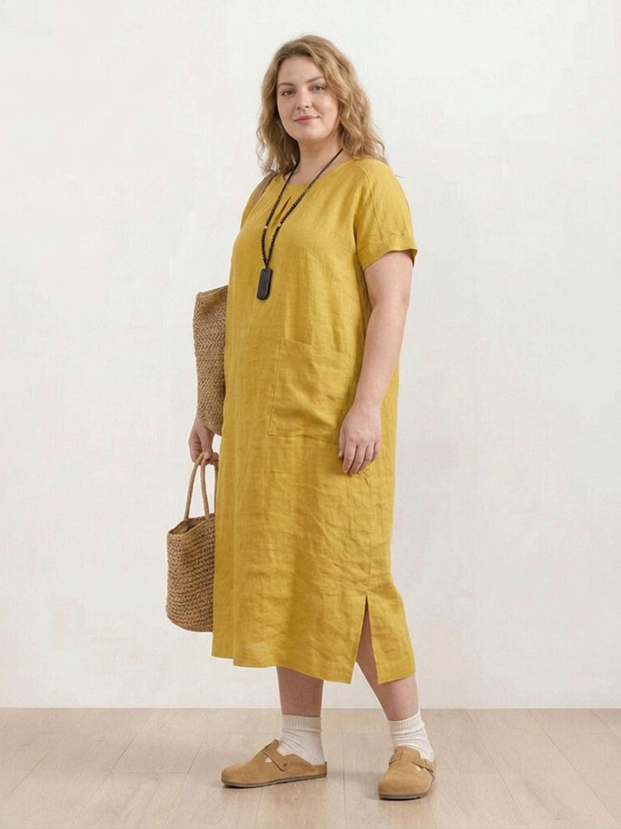 Saskia - Pellavainen Midi Mekko