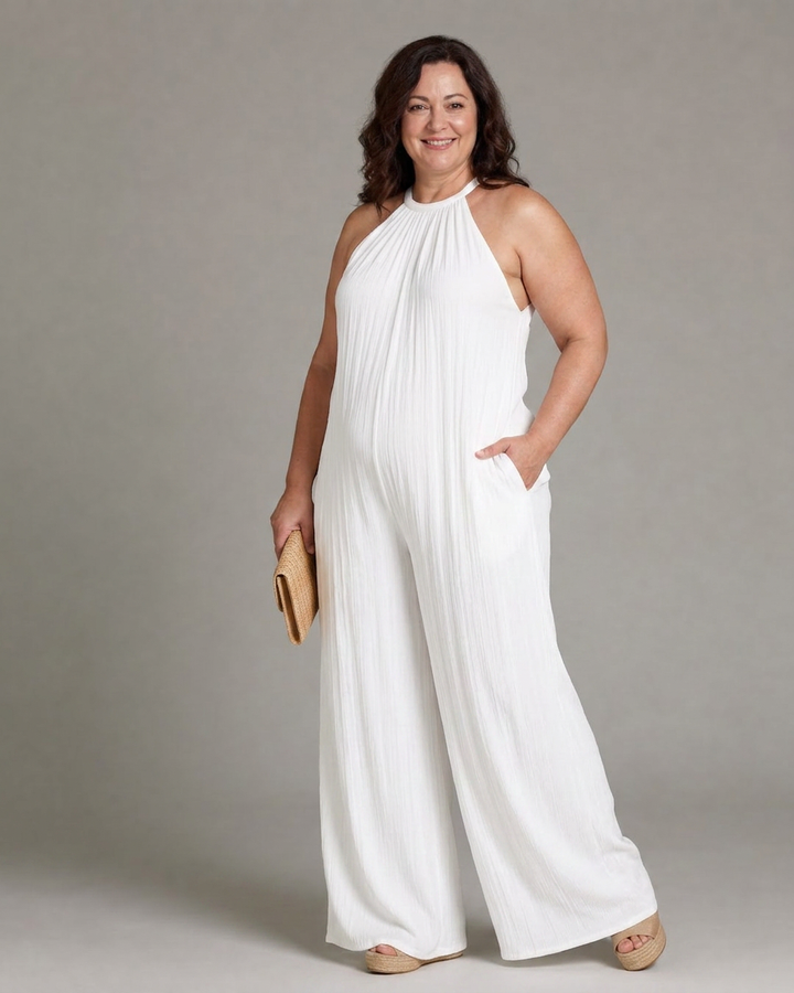 Wanda | Pleatattu Halterneck Laaja Jumpsuit