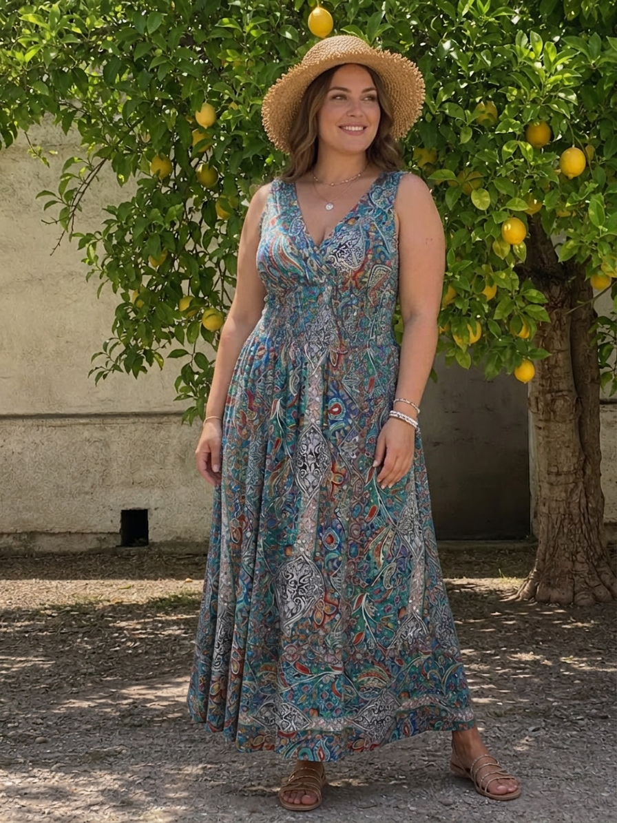 Nova | Olkaimeton Paisley-kuosis Midi-mekko
