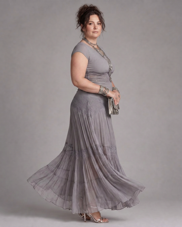 Magnolia | Röyhelöity Crop Top ja Pleatattu Maxi Hame Setti