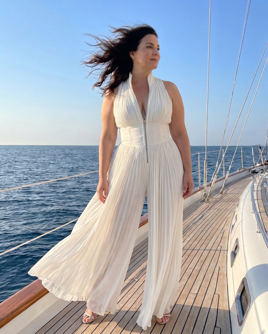 Eilwen | Pleatattu Halterneck Laaja Jumpsuit