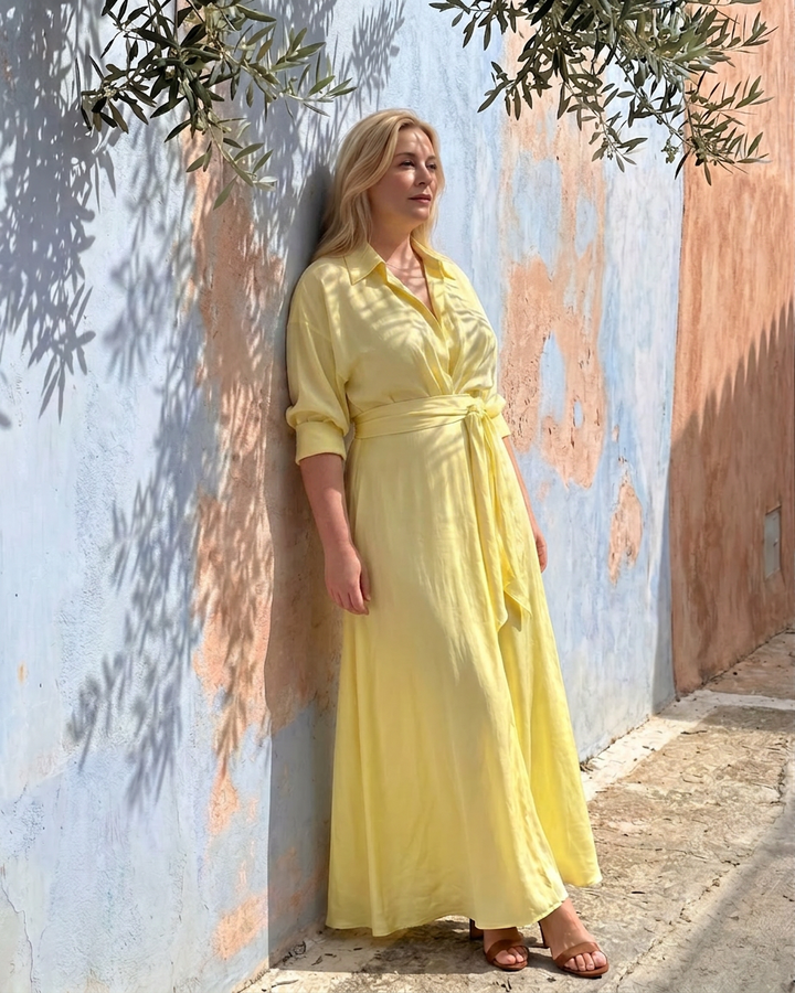 Astrid | Vyöllinen Kauluksellinen Pitkähiha Midi Mekko