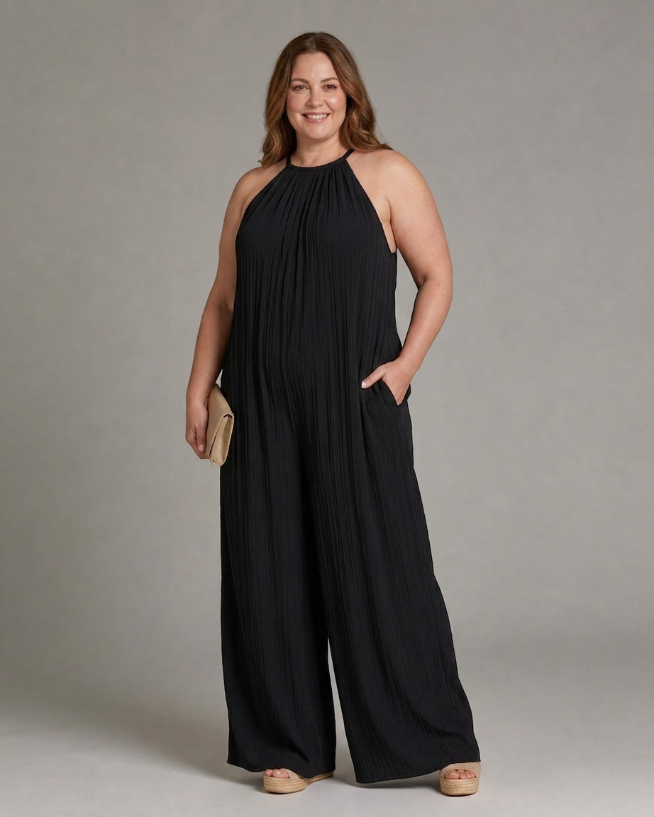 Wanda | Pleatattu Halterneck Laaja Jumpsuit