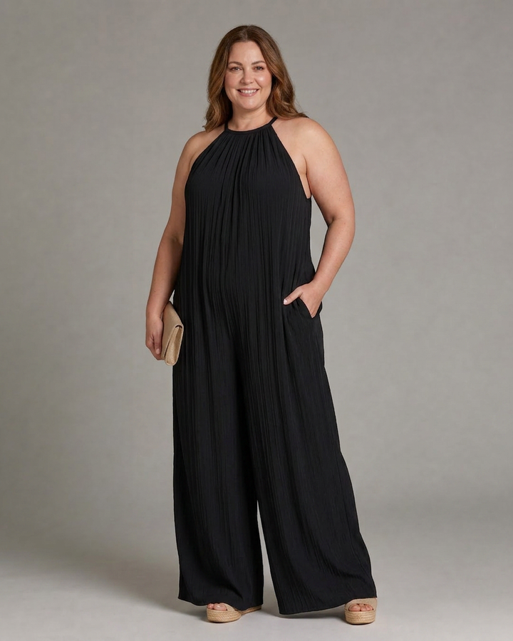 Wanda | Pleatattu Halterneck Laaja Jumpsuit