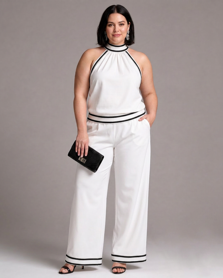 Saffron | Kontrastivärinen Halterneck Laaja Jumpsuit