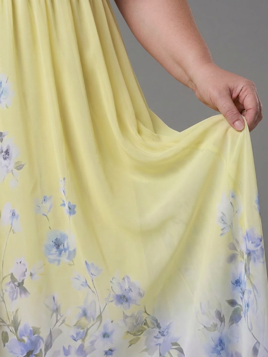 Wanda | Hihaton V-pääntie Pehmeä Kukallinen Midi Mekko