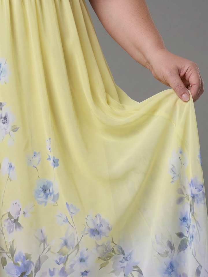 Wanda | Hihaton V-pääntie Pehmeä Kukallinen Midi Mekko