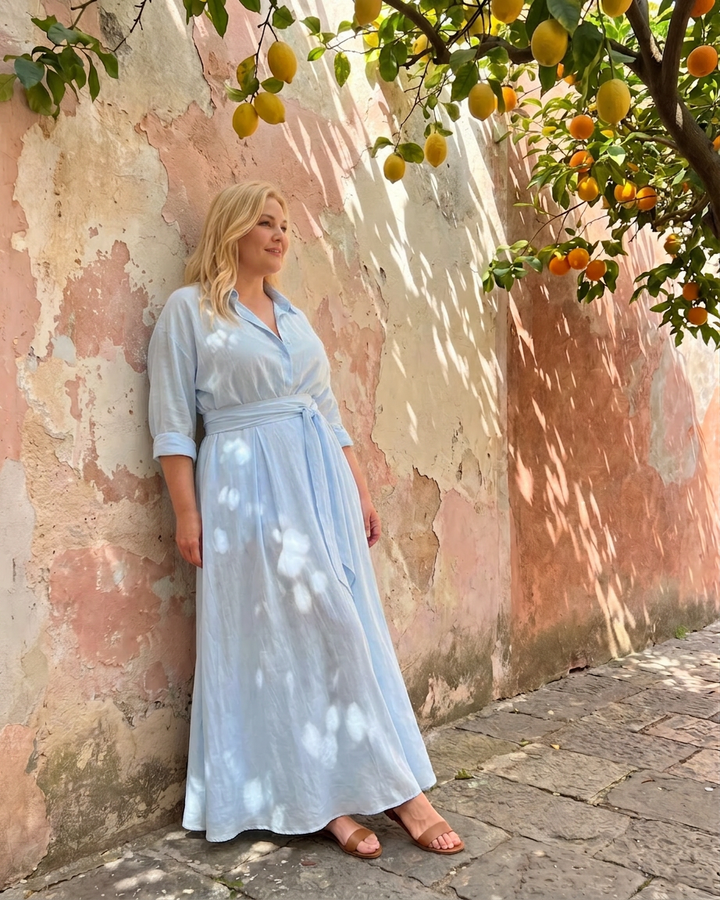 Astrid | Vyöllinen Kauluksellinen Pitkähiha Midi Mekko