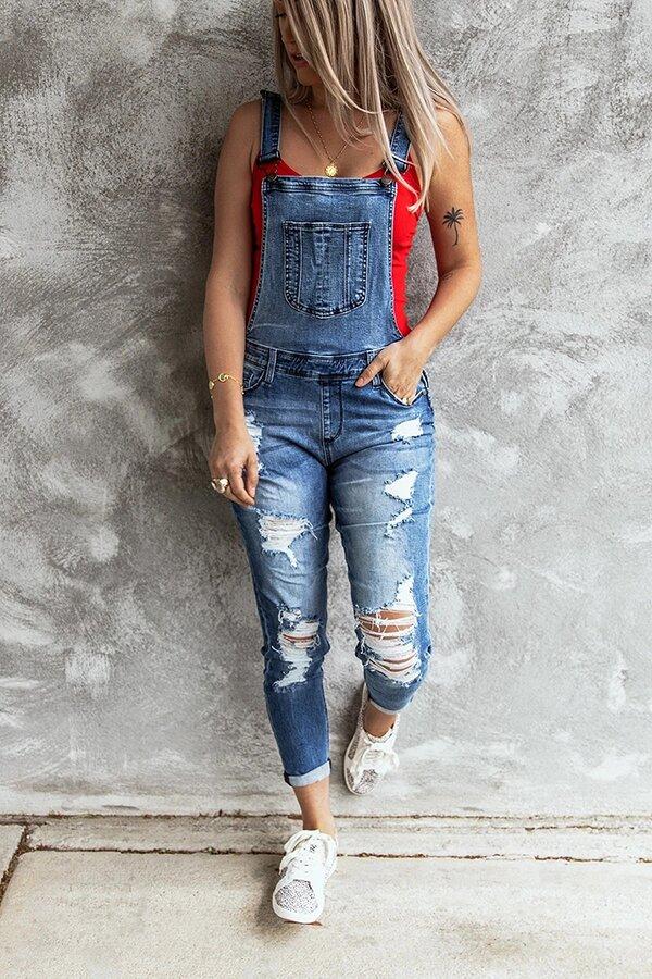 Sora - Retro Reikäinen Stretch Denim Overall