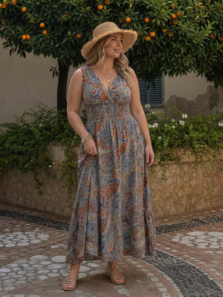 Nova | Olkaimeton Paisley-kuosis Midi-mekko