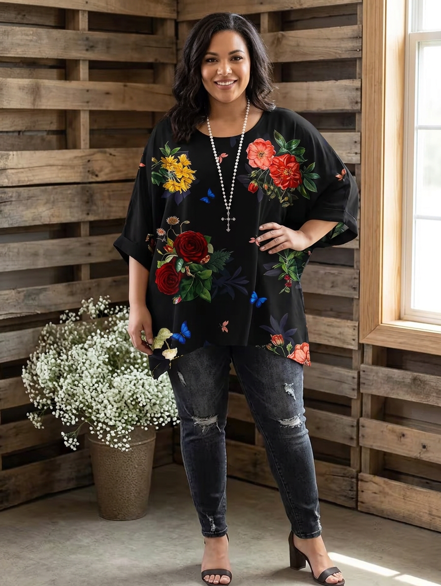 Yasmin | Vintage Boheemi Kukallinen Printti Naisille T-paita