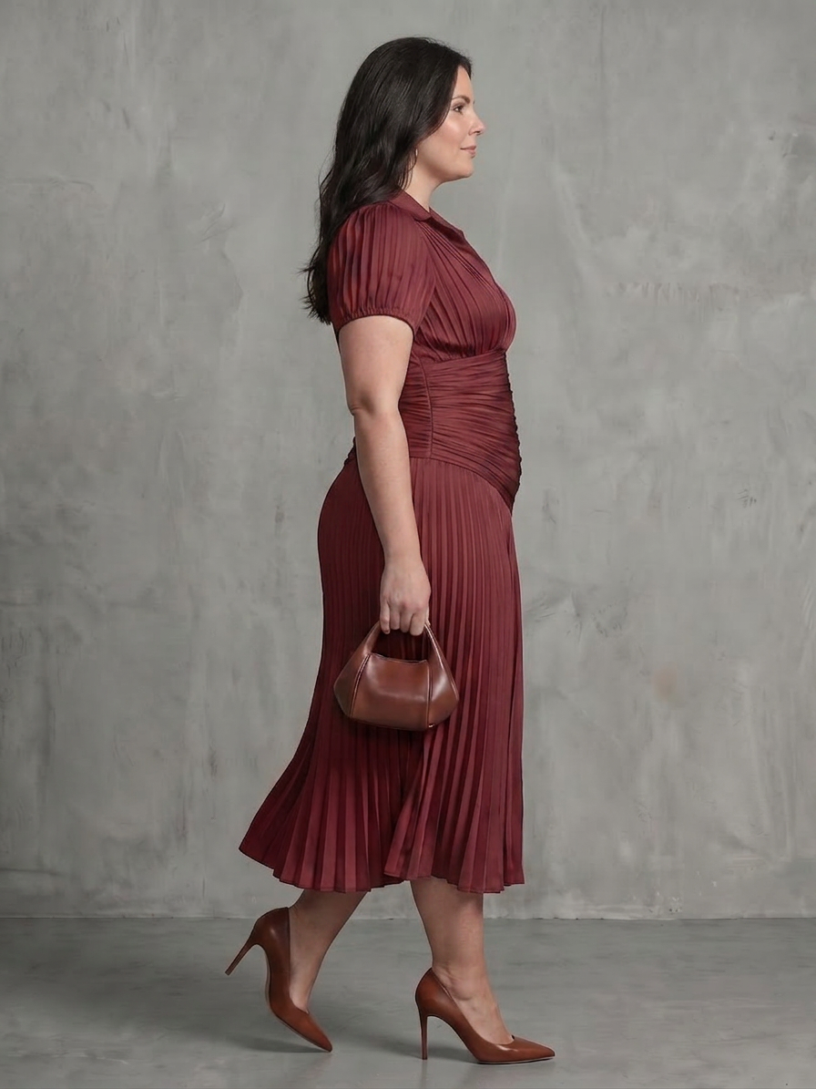 Vita | Pleated Waistline Stripe Midi Dress