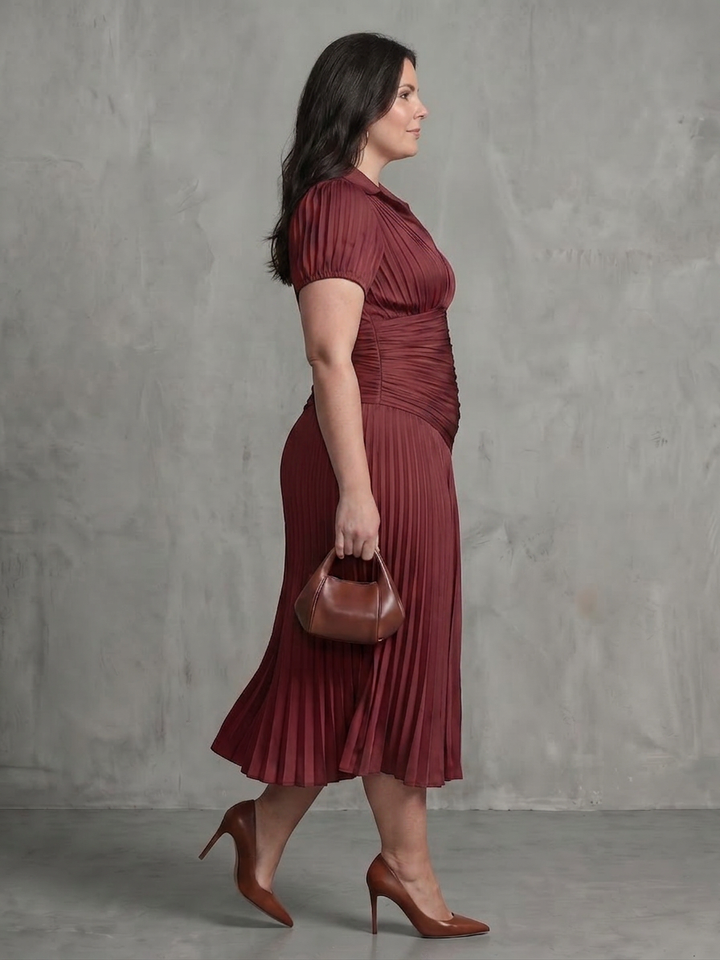 Vita | Pleated Waistline Stripe Midi Dress
