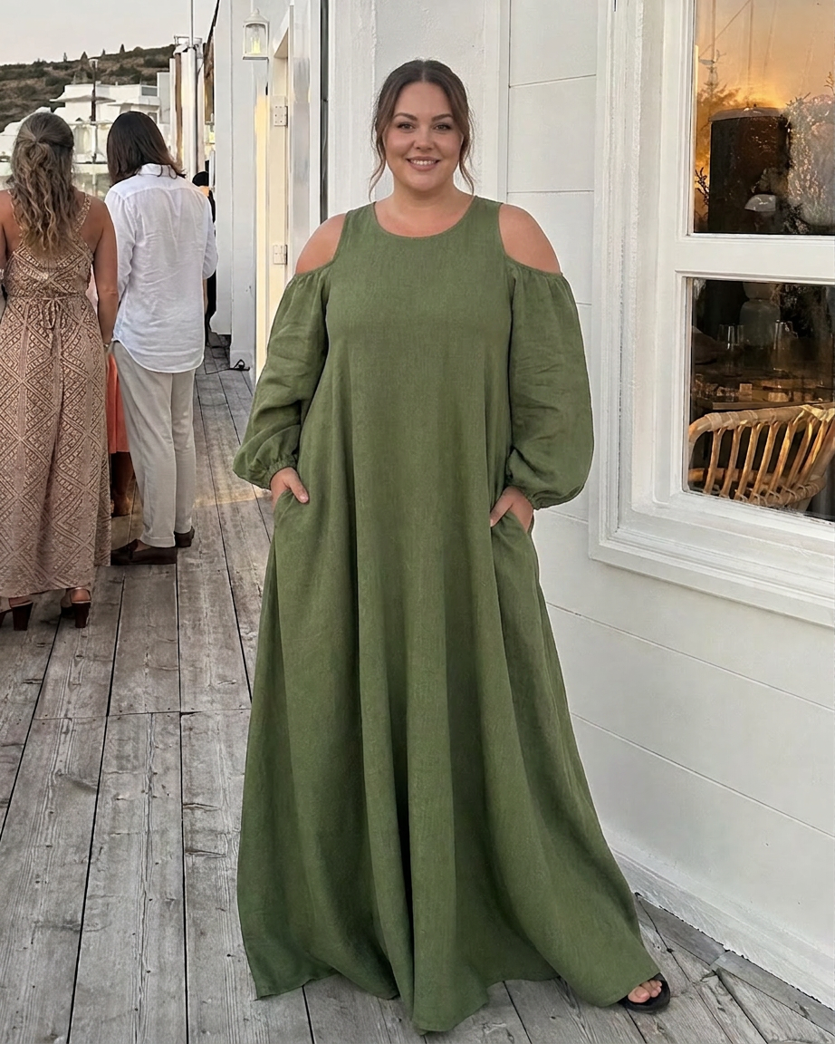 Bria | Avokätinen Ilmapallo Hihainen Rentouttava Maxi Mekko