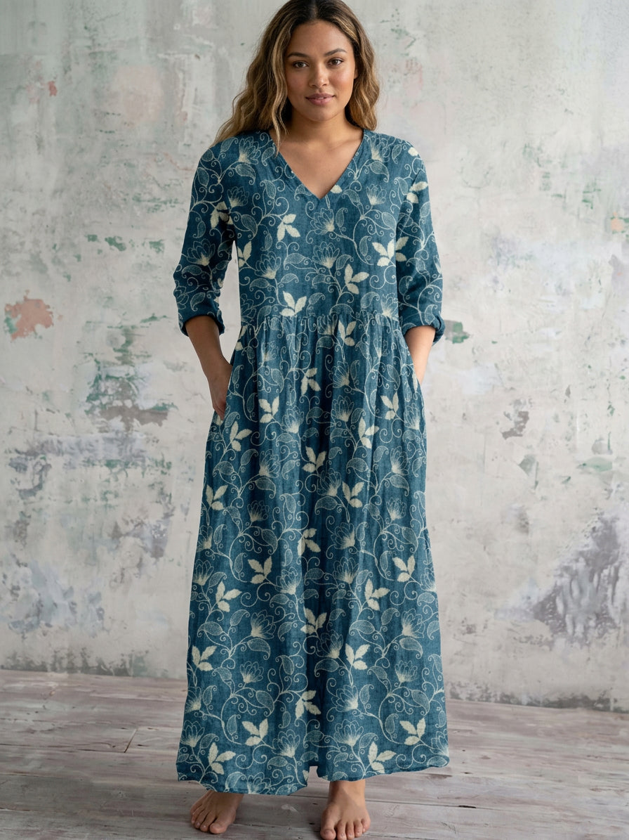 Florence | Sininen Viiniköynnös Maxi Mekko