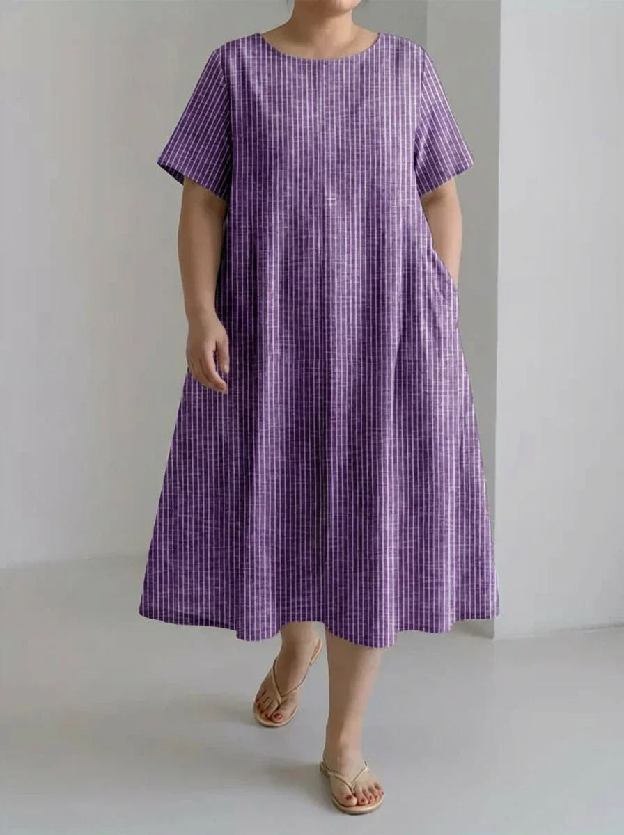 Laisa | Naisten rento retroviivakuvioinen löysä mekko