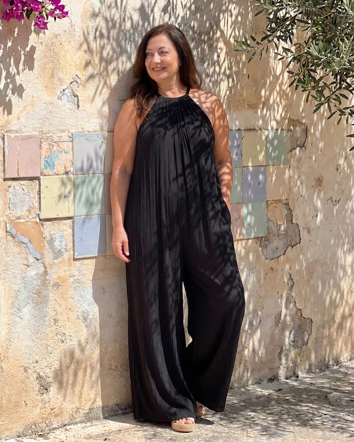 Wanda | Pleatattu Halterneck Laaja Jumpsuit