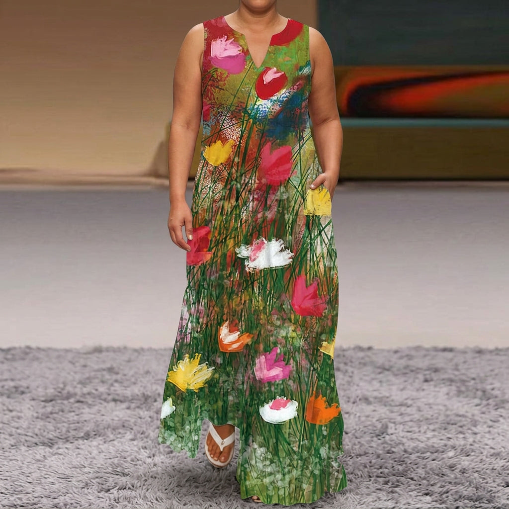 Faye | Olkaimeton Kukallinen Maxi Mekko