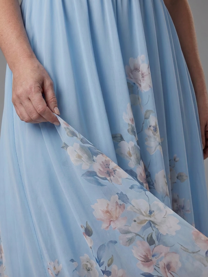 Wanda | Hihaton V-pääntie Pehmeä Kukallinen Midi Mekko