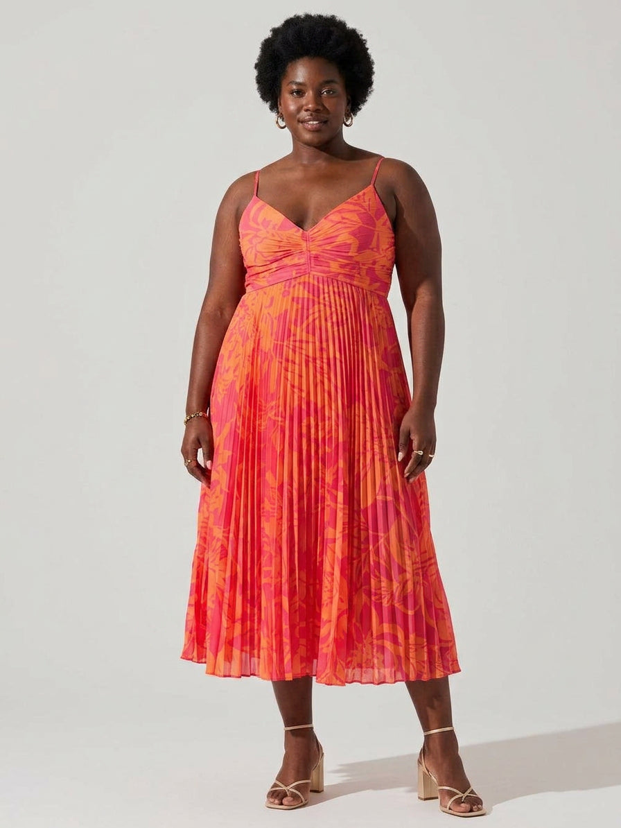 Giselle | Rannikkotyyli Elegantti Kukkaprintti Pleats Midi Mekko Kokoelma