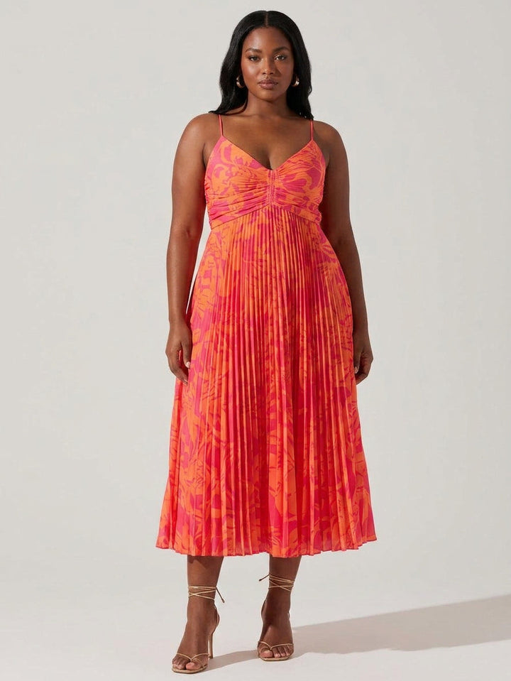 Giselle | Rannikkotyyli Elegantti Kukkaprintti Pleats Midi Mekko Kokoelma