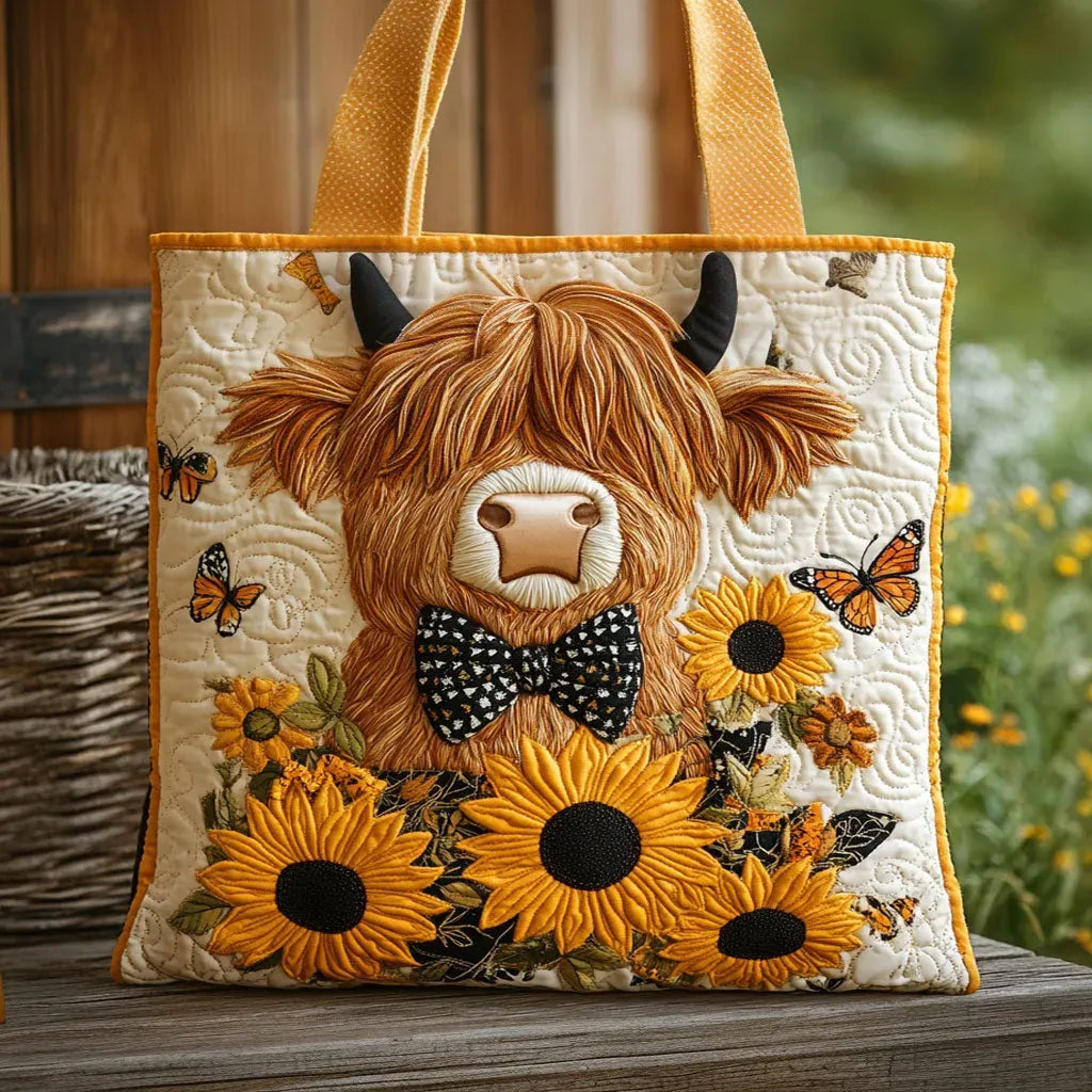 Alma Laukku - Highland Cow auringonkukilla