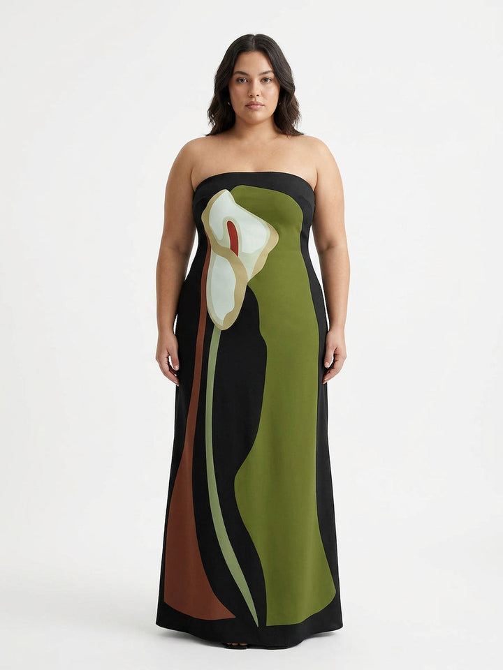 Zinnia - Abstrakti Olkaimeton Maxi Mekko