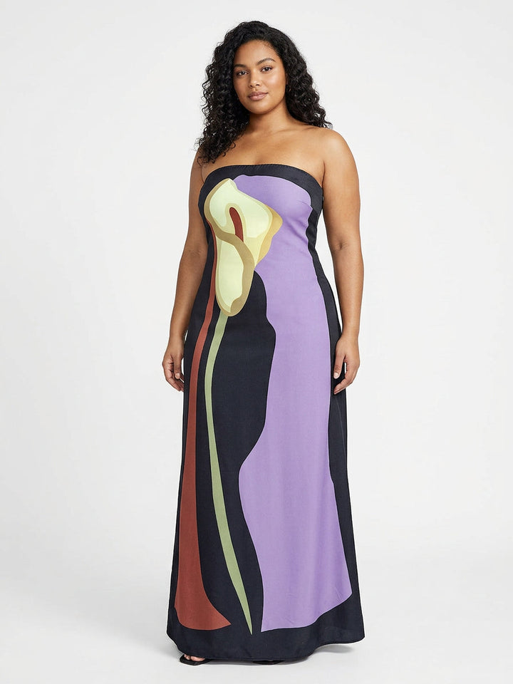 Zinnia - Abstrakti Olkaimeton Maxi Mekko