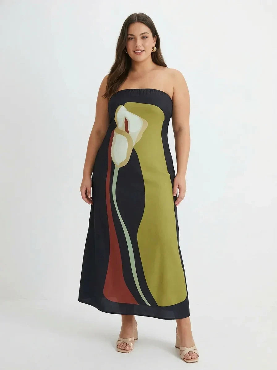 Zinnia - Abstrakti Olkaimeton Maxi Mekko