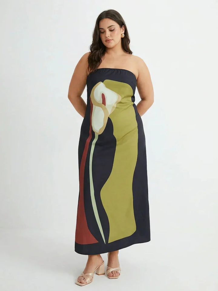Zinnia - Abstrakti Olkaimeton Maxi Mekko
