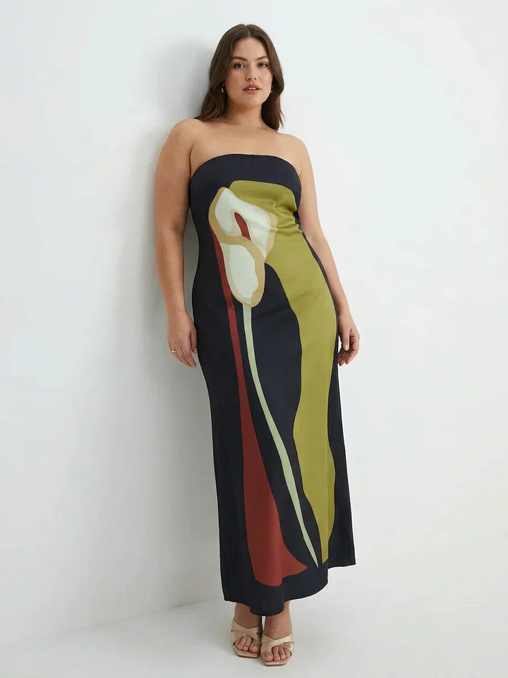 Zinnia - Abstrakti Olkaimeton Maxi Mekko