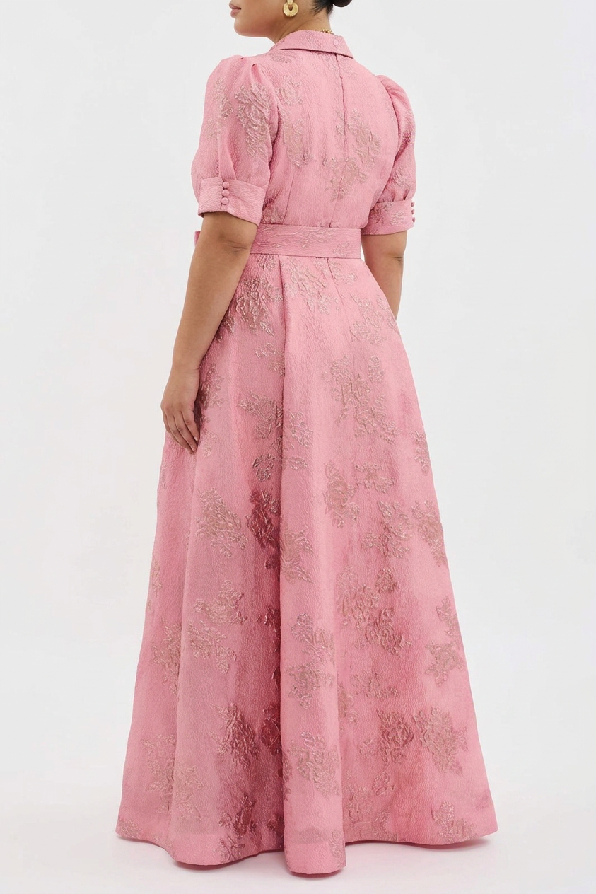 Sunniva | Naisten Vaaleanpunainen Jacquard Vyöllinen Maxi-Mekko