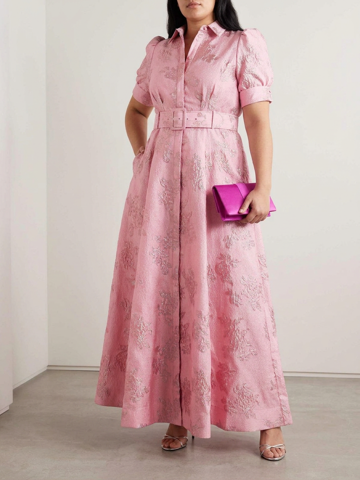 Sunniva | Naisten Vaaleanpunainen Jacquard Vyöllinen Maxi-Mekko