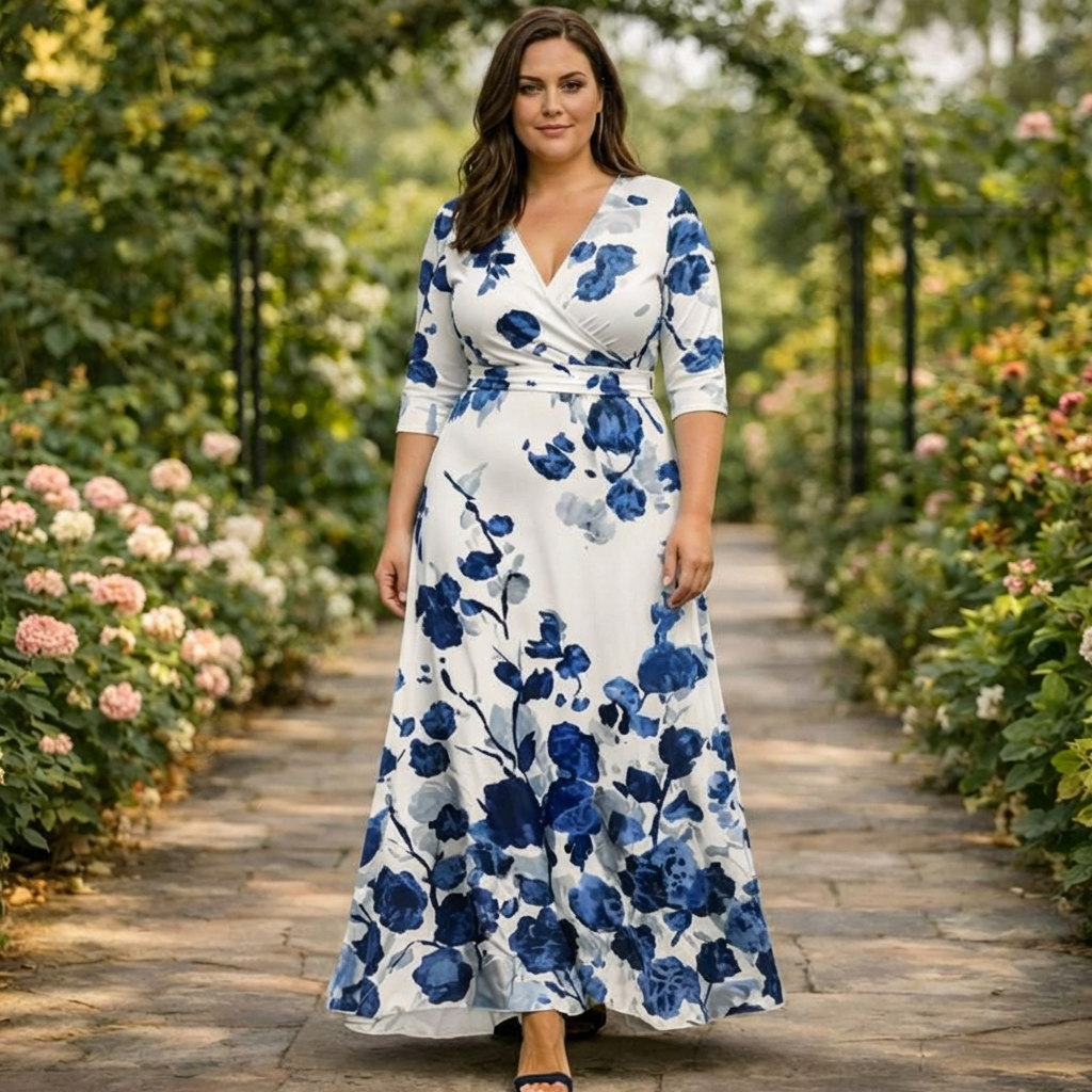 Pemberley | Sininen kukkakuosisekoitus maxi-mekko