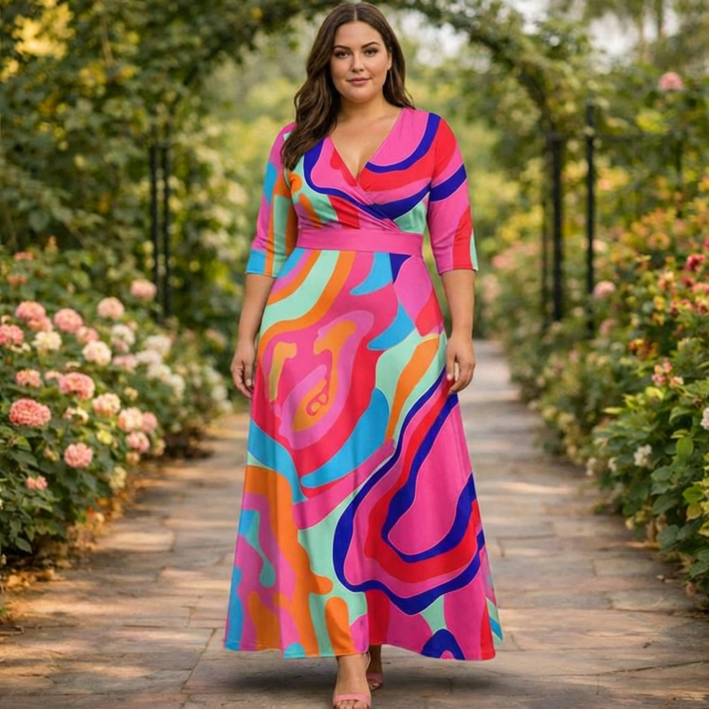 Lavinia | Värikäs Abstrakti Wrap Maxi Mekko