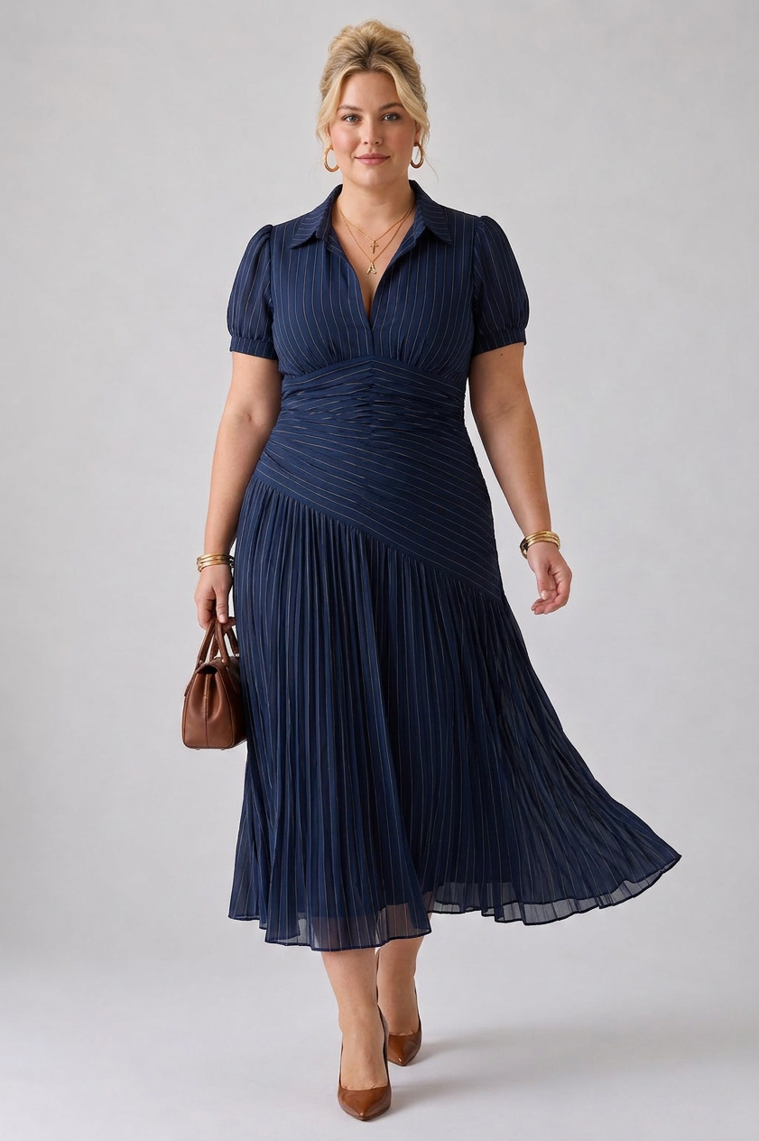 Vita | Pleated Waistline Stripe Midi Dress