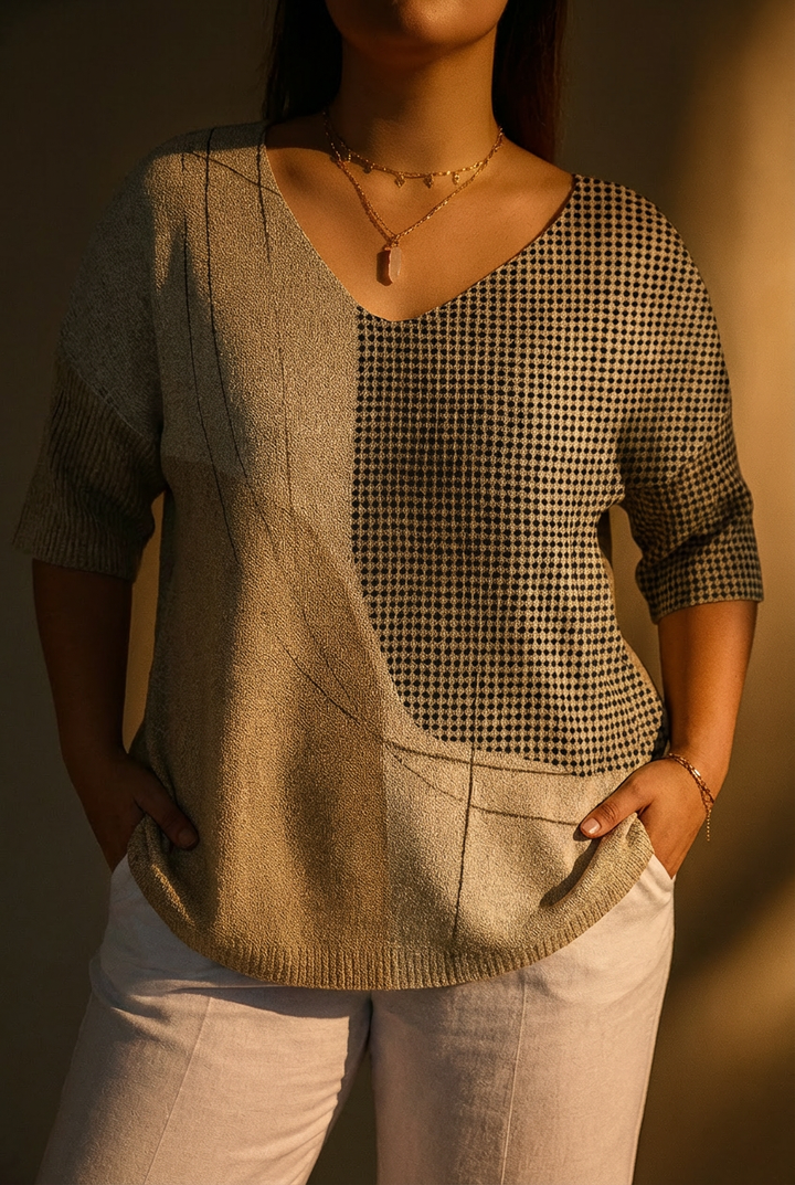 Naisten Abstrakti Geometrinen Kuvio Taideprintti Rentoknitti Pullover