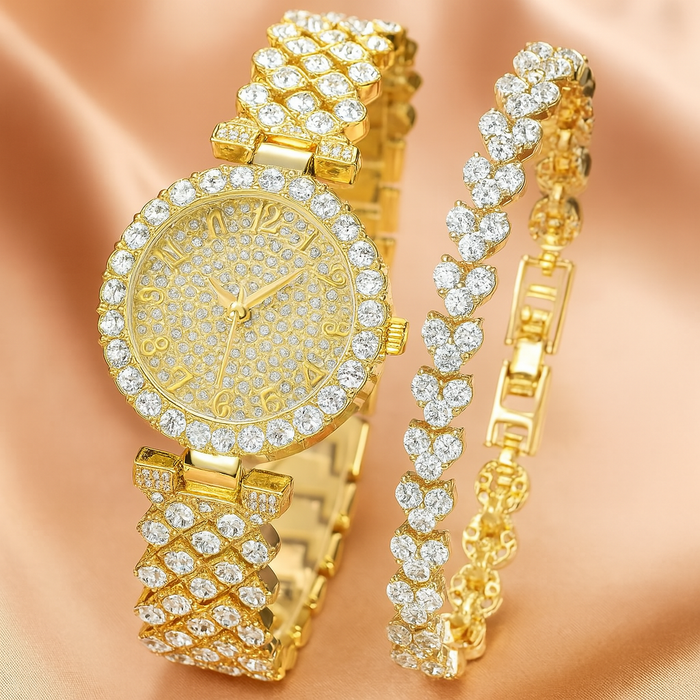 Luxe Radiance Kulta Kello & Rannekoru Setti | Kulta