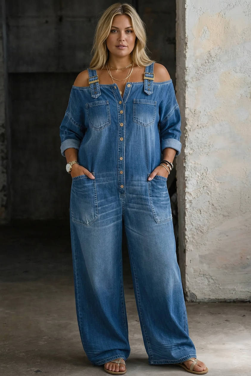 Rosalind | Olkapäältä Avoin Denim-haalaripuku