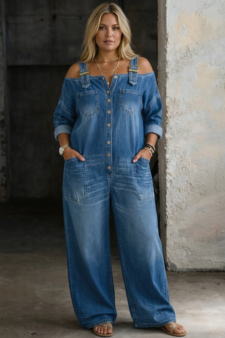 Rosalind | Olkapäältä Avoin Denim-haalaripuku