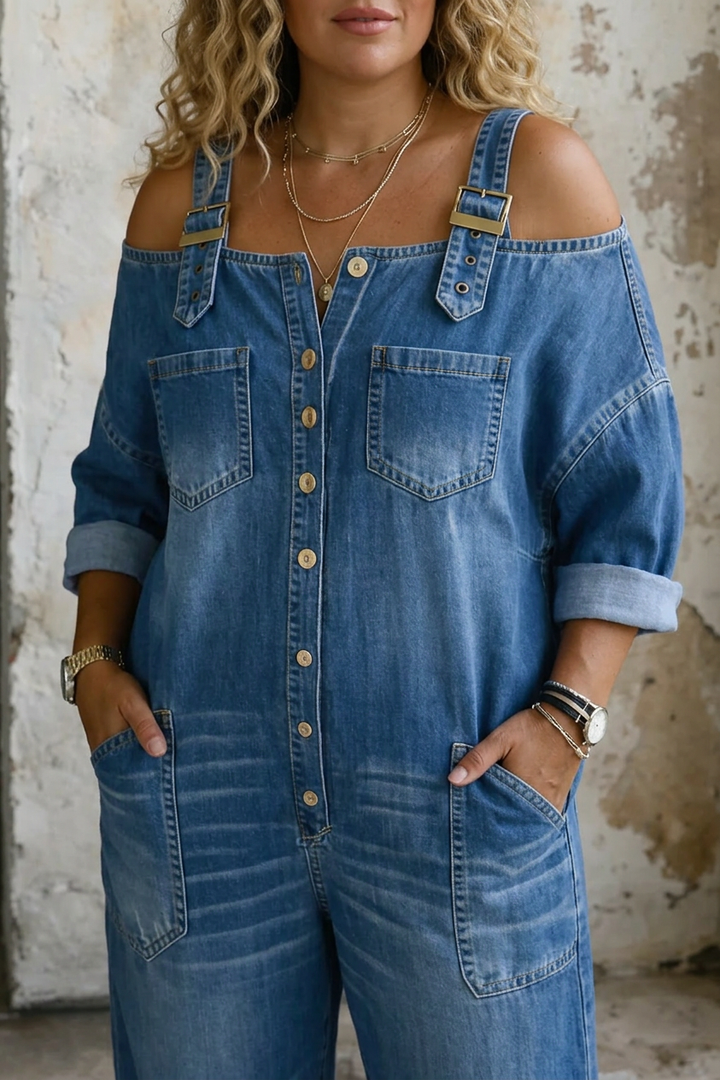 Rosalind | Olkapäältä Avoin Denim-haalaripuku