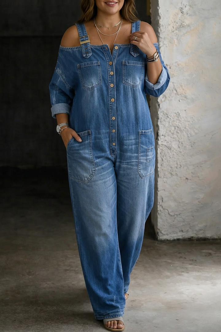 Rosalind | Olkapäältä Avoin Denim-haalaripuku