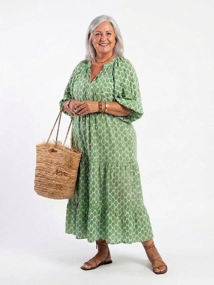 Imogen | Kolmen neljänneksen hihainen V-pääntie kuviollinen midi-mekko