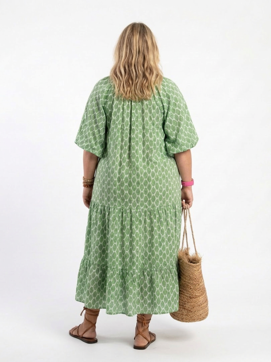 Imogen | Kolmen neljänneksen hihainen V-pääntie kuviollinen midi-mekko