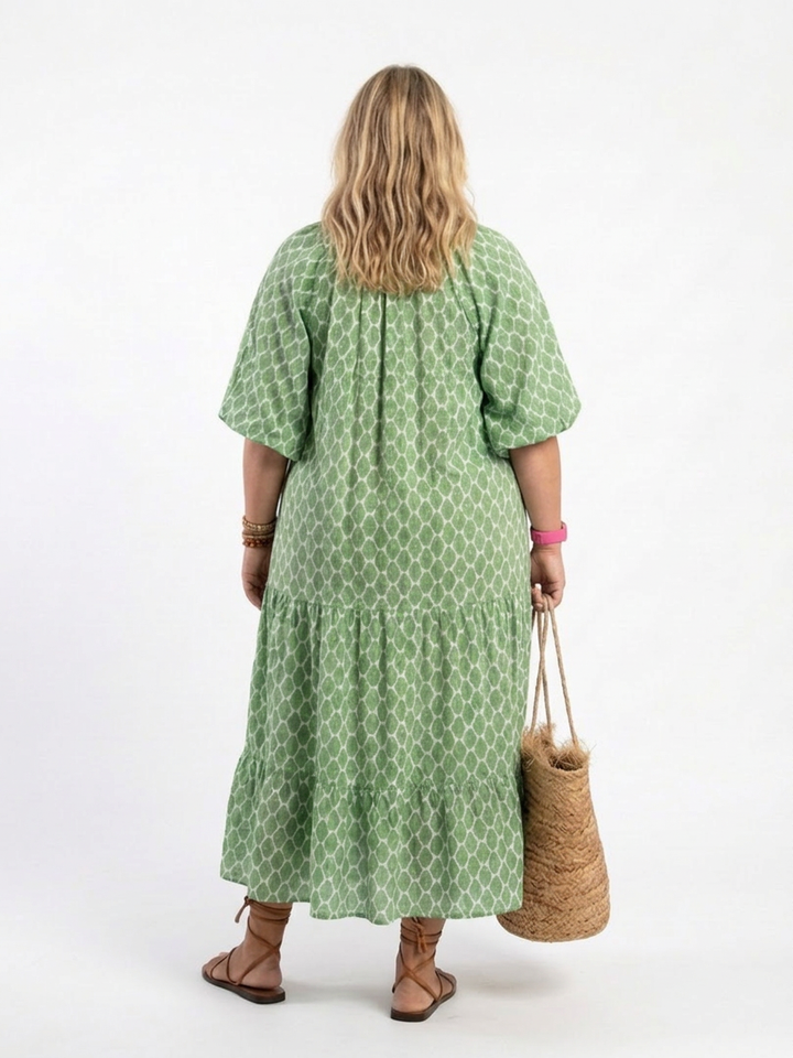 Imogen | Kolmen neljänneksen hihainen V-pääntie kuviollinen midi-mekko