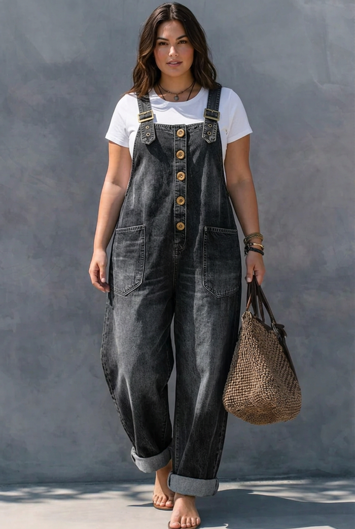 Hattie | Elastinen vyötärö Denim Haalarit