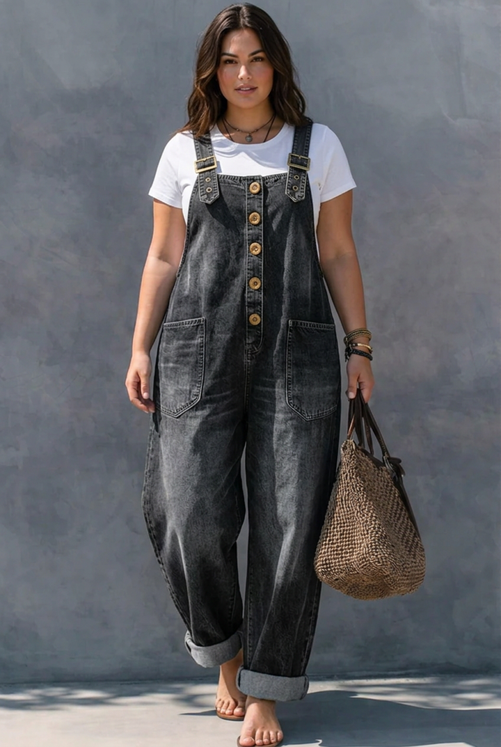 Hattie | Elastinen vyötärö Denim Haalarit
