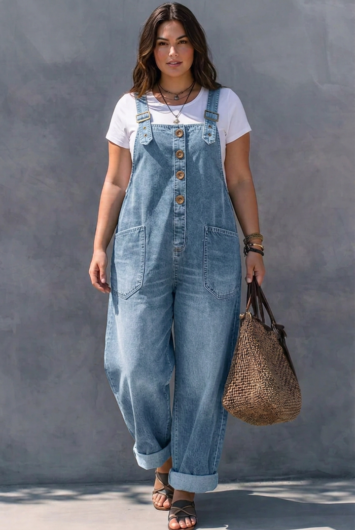 Hattie | Elastinen vyötärö Denim Haalarit
