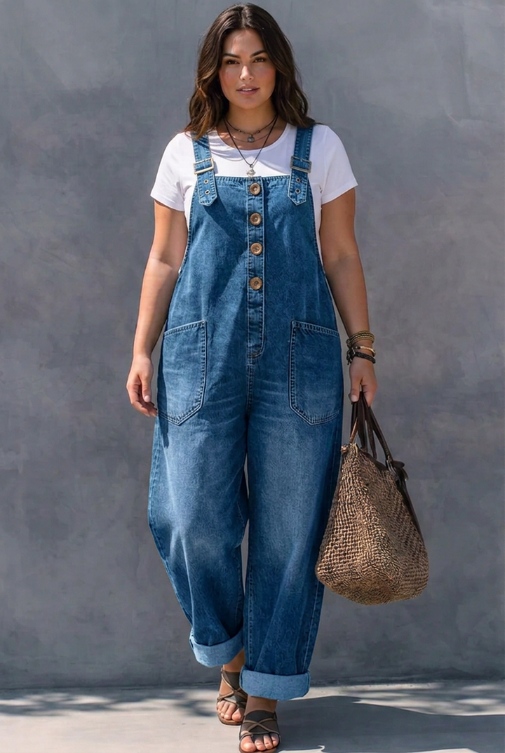 Hattie | Elastinen vyötärö Denim Haalarit